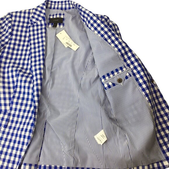 J. Crew NWT Campbell 100% Linen Blazer Jacket Blue White Gingham Size 4 - Picture 7 of 9